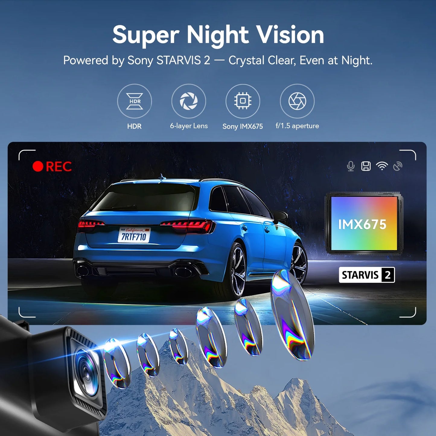 Touch Screen Dash Cam Front and Rear, 4K Dash Camera with STARVIS 2 Sensor, Free 128GB Card, Car Camera with Wifi GPS, Voice Control, WDR, 24H Parking Mode, Night Vision