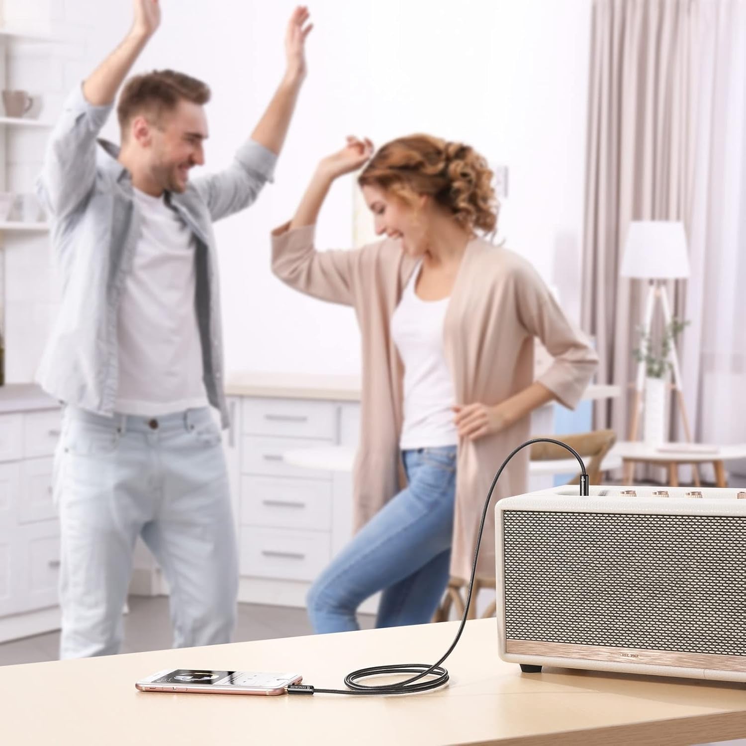 3.5Mm Aux Cable (9.8Ft/3M) Hi-Fi Sound Nylon Braided Auxiliary Audio Cable Adapter Male to Male AUX Cord for Headphones, Car, Home Stereos, Speaker, Iphone, Ipad, Ipod, Echo & More Black