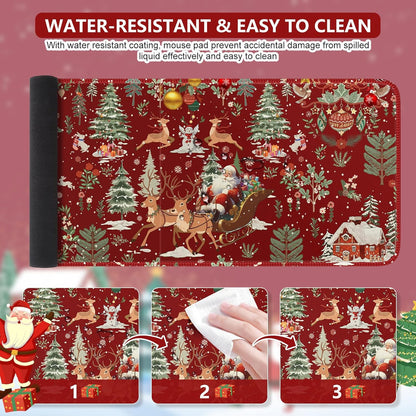 Christmas Desk Mat, Large Mouse Pad with Stitched Edges, Anti-Slip Big Mousepad for Desktop, Office Set for Women (Red)