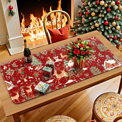 Christmas Desk Mat, Large Mouse Pad with Stitched Edges, Anti-Slip Big Mousepad for Desktop, Office Set for Women (Red)