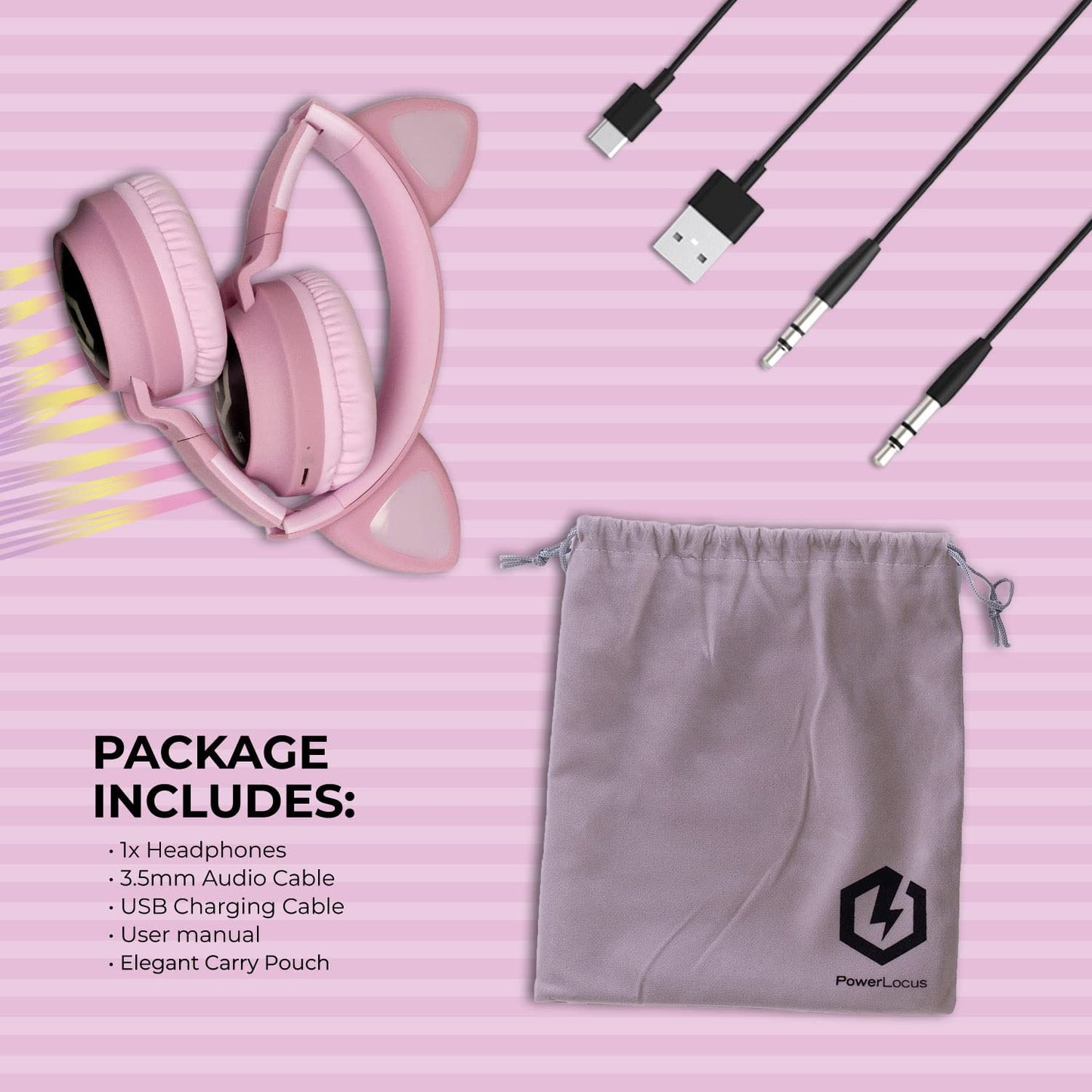 Kids Cat Ear Headphones, Bluetooth 5.3 Wireless, LED Lights, Safe Volume Limit, Micro SD/TF, for Ipad, Tablet, Travel (Pink)